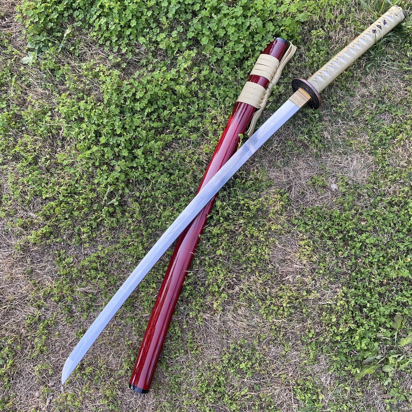 Traditional Japanese Katana Magpie Playing With Plum Blossoms