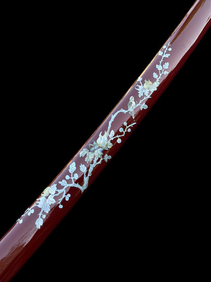 Traditional Japanese Katana Magpie Playing With Plum Blossoms