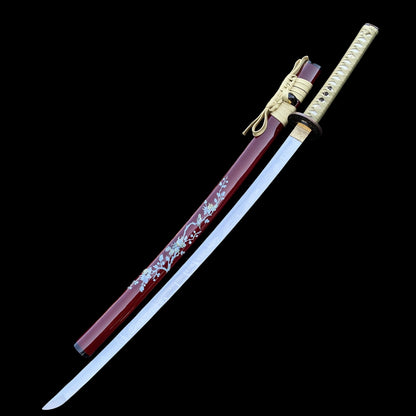 Traditional Japanese Katana Magpie Playing With Plum Blossoms