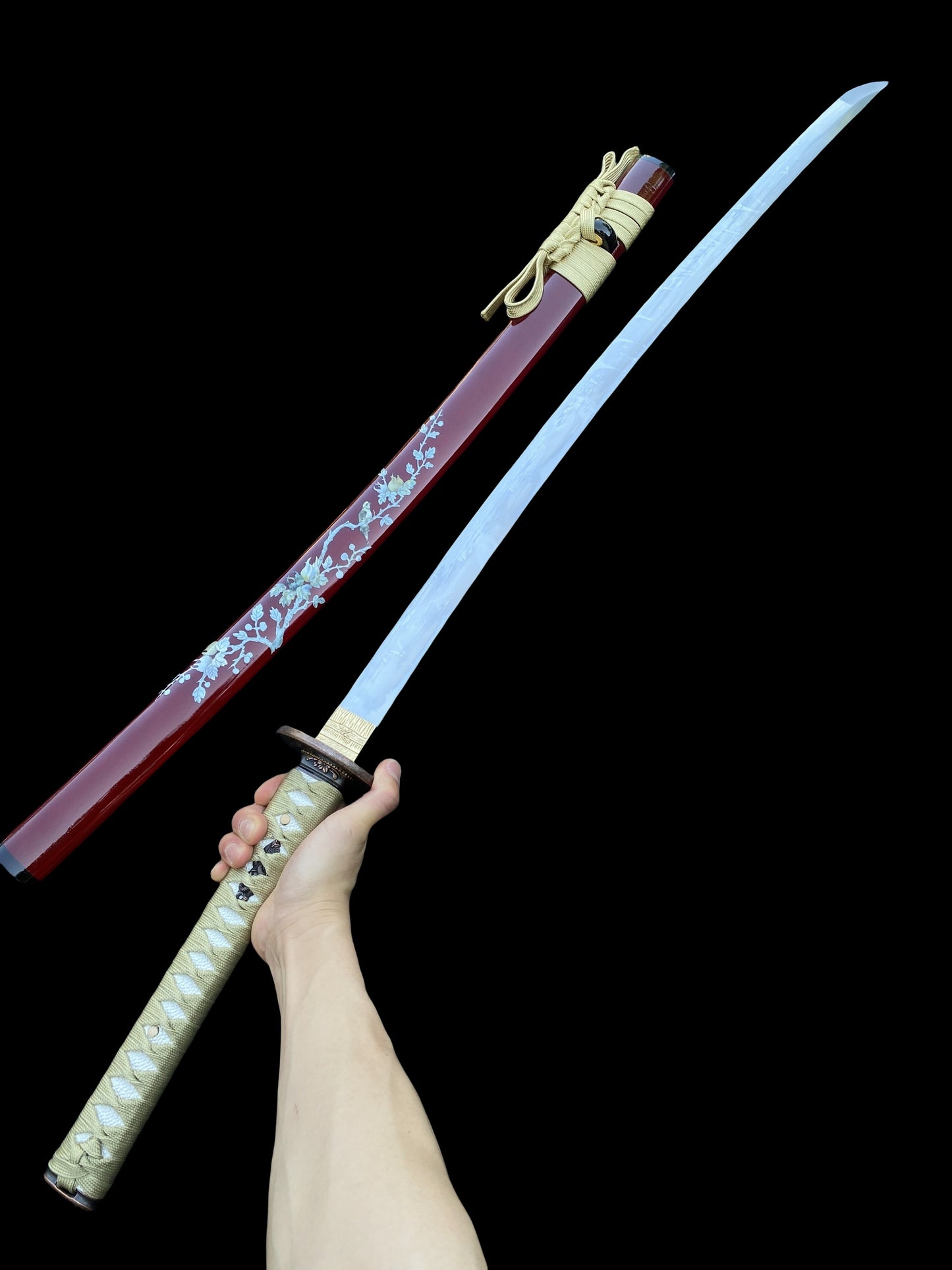 Traditional Japanese Katana Magpie Playing With Plum Blossoms