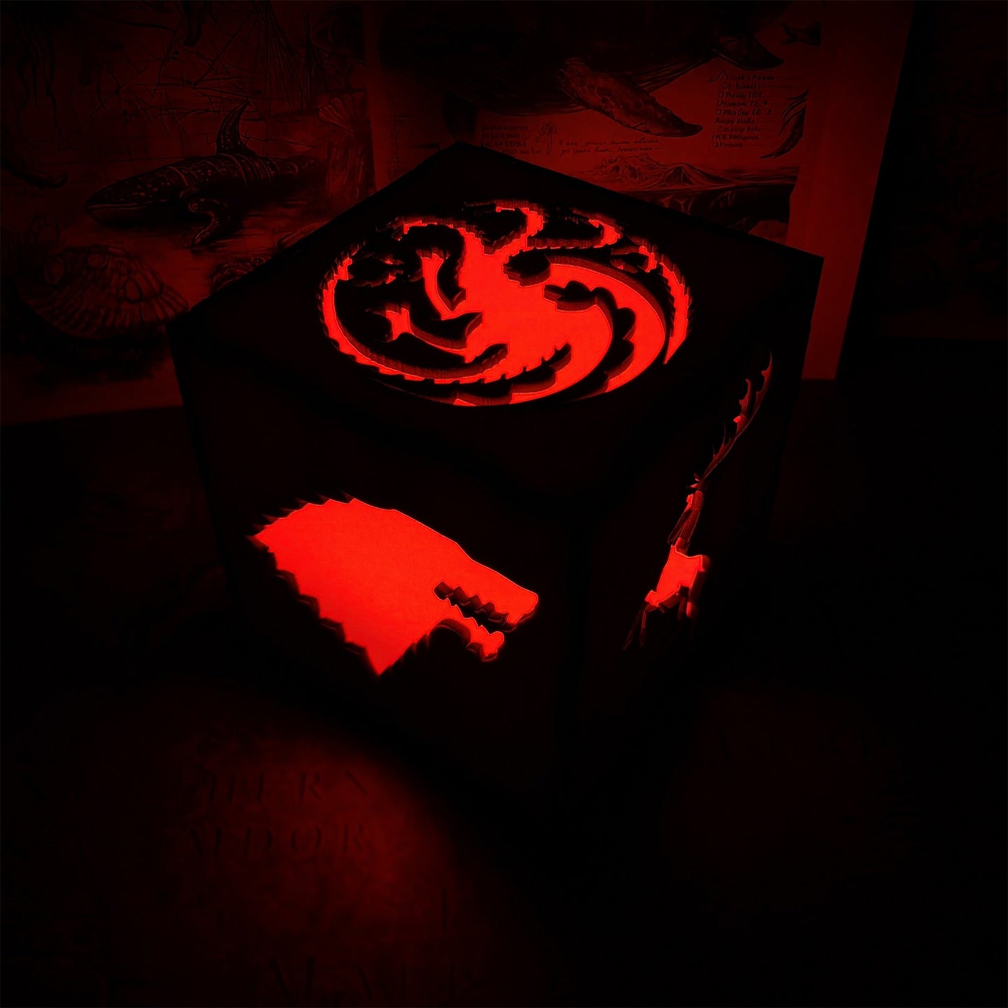 Middle Age Clan Insignia Wood Cube Light Desk Decor