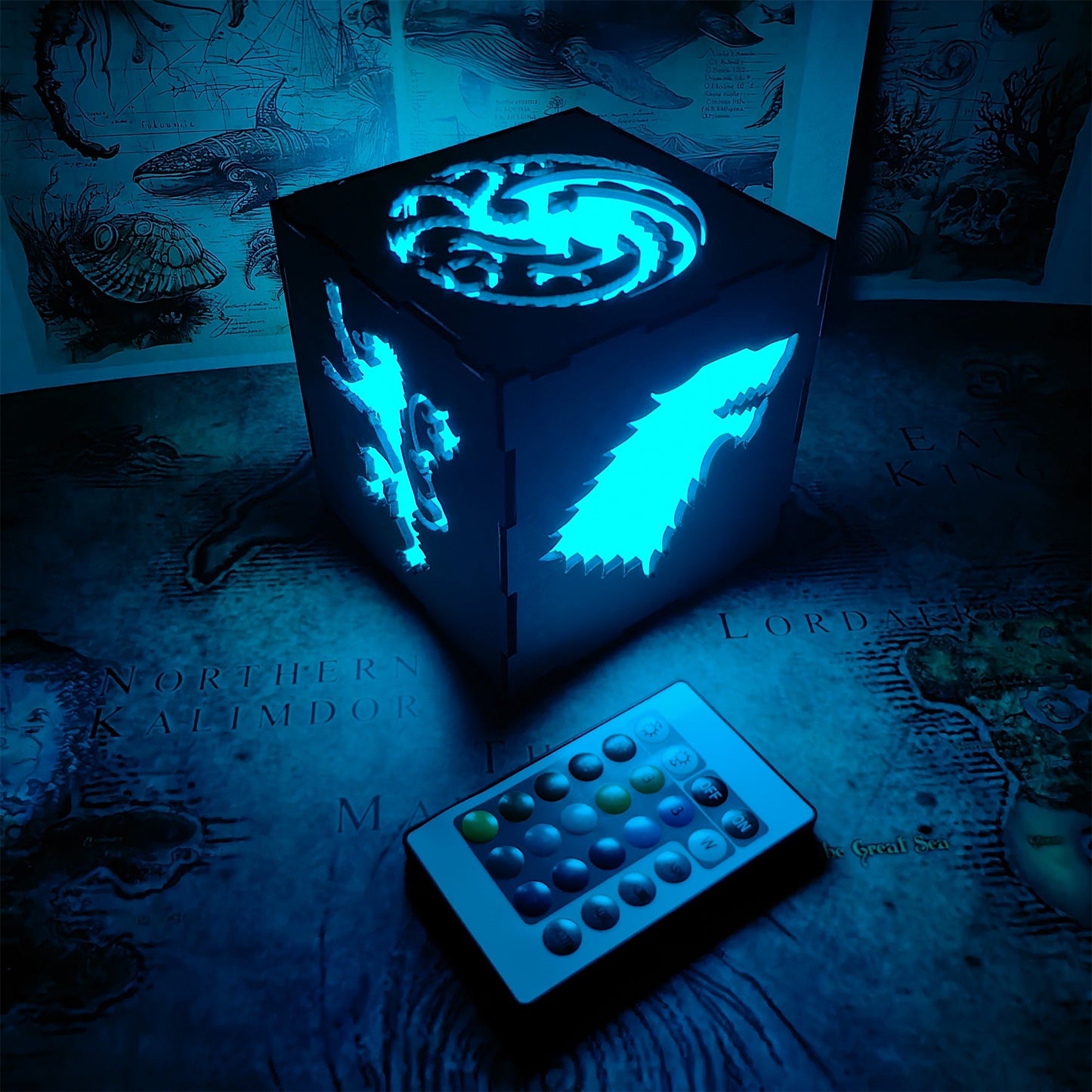 Middle Age Clan Insignia Wood Cube Light Desk Decor