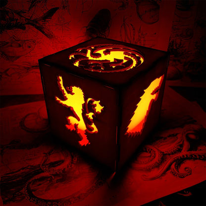 Middle Age Clan Insignia Wood Cube Light Desk Decor