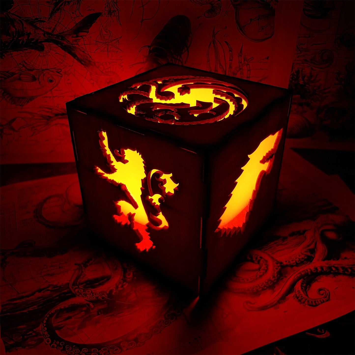 Middle Age Clan Insignia Wood Cube Light Desk Decor