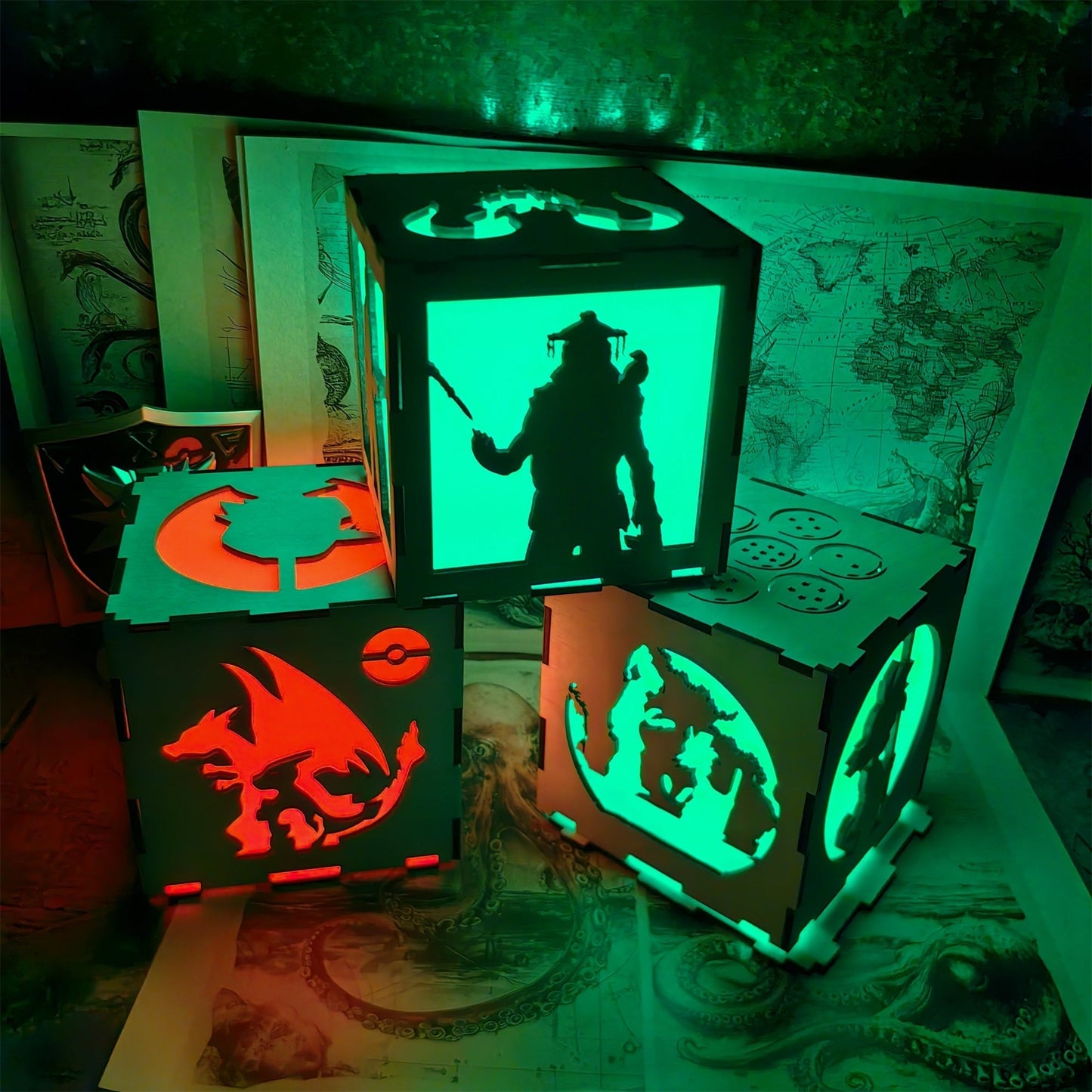 Octane Valkyrie Wood Cube Light Desk Decor