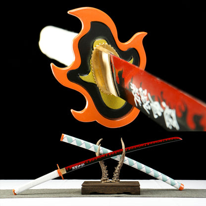 Handmade Rengoku Flame Breathing Nichirin Sword Carbon Steel Katana For Collection
