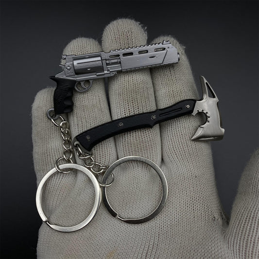 RE9 Leon Tactical Axe Requiem Revolver Metal Keychain