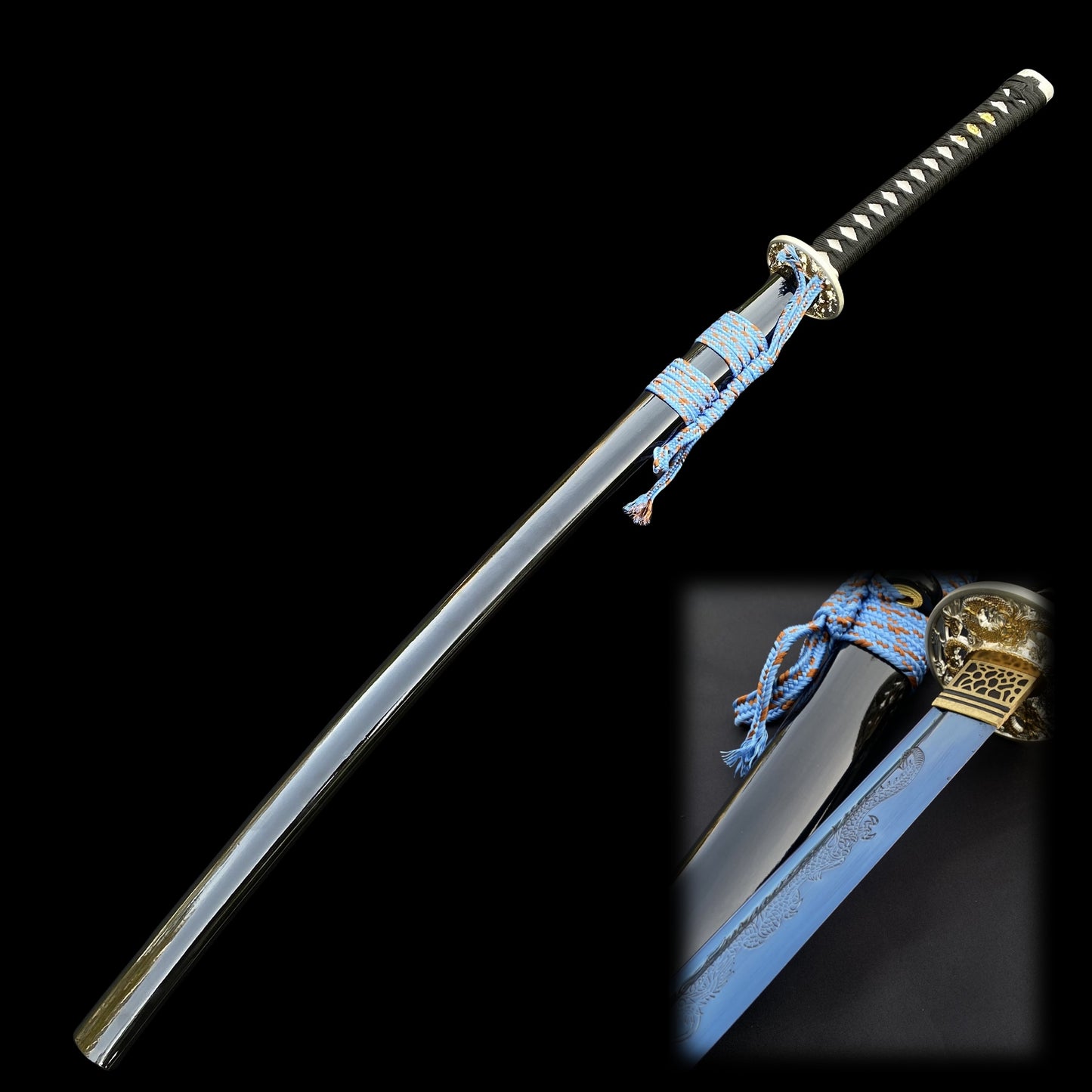 Blue Dragon Blade Samurai Katana - Dragon Engraved Blade