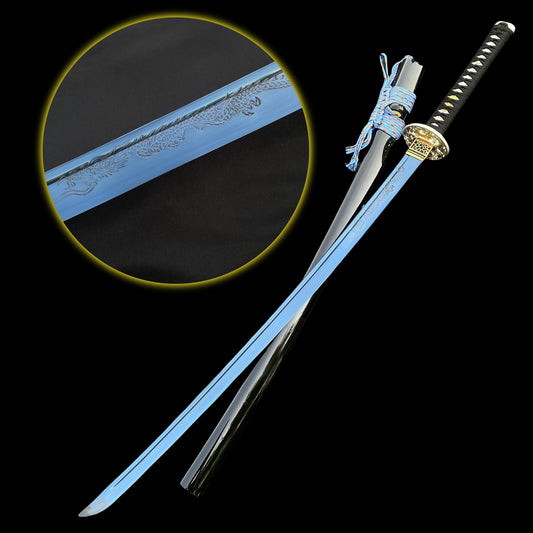 Blue Dragon Blade Samurai Katana - Dragon Engraved Blade