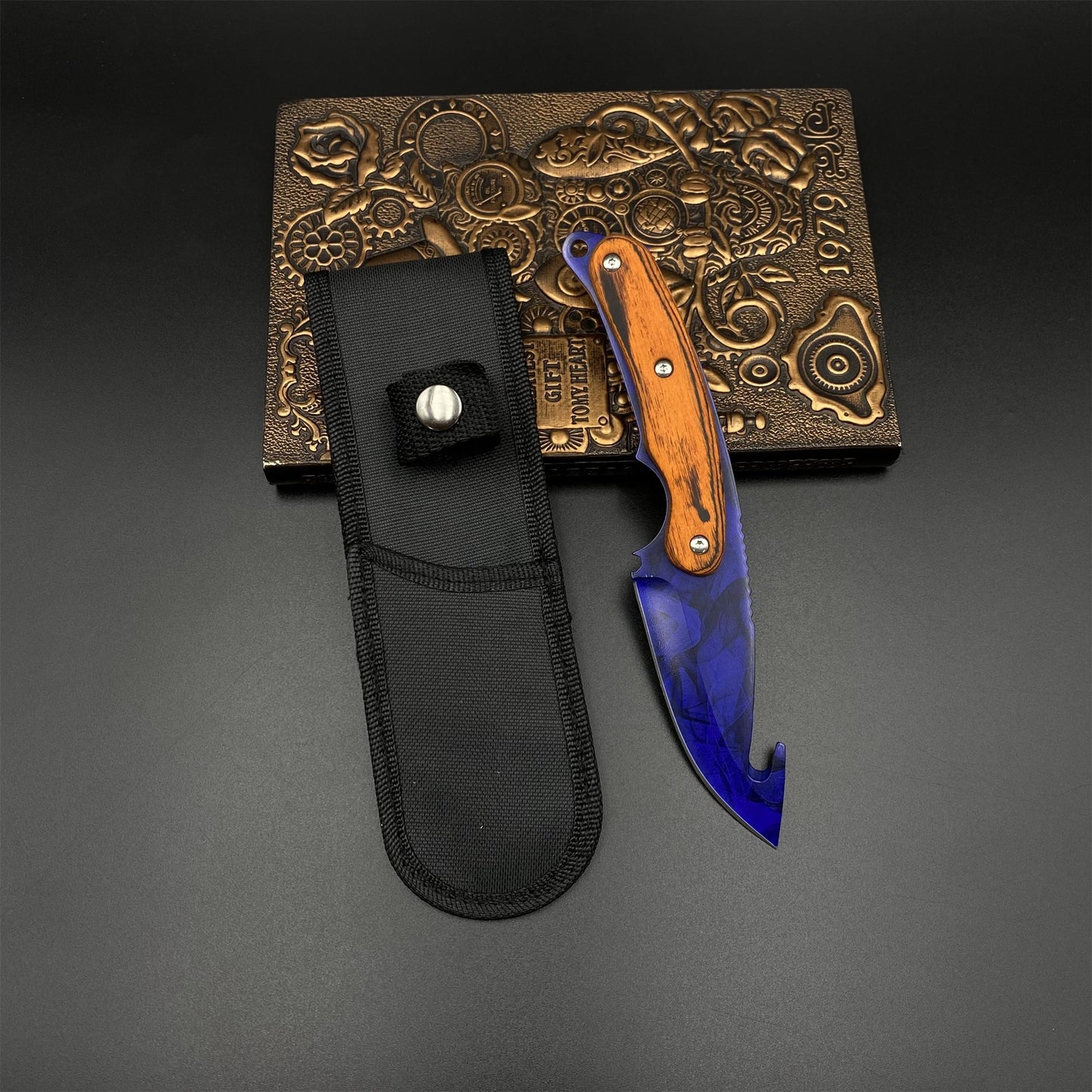 420 Steel CS Doppler Sapphire Skin Gut Knife Outdoor Camping Knife For Collection