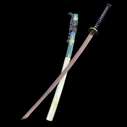Plum Blossom Tsuba Red Damascus Steel Samurai Katana