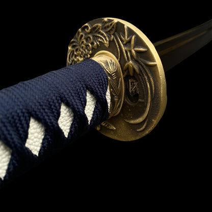 Plum Blossom Tsuba Red Damascus Steel Samurai Katana
