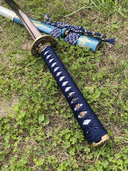 Plum Blossom Tsuba Red Damascus Steel Samurai Katana