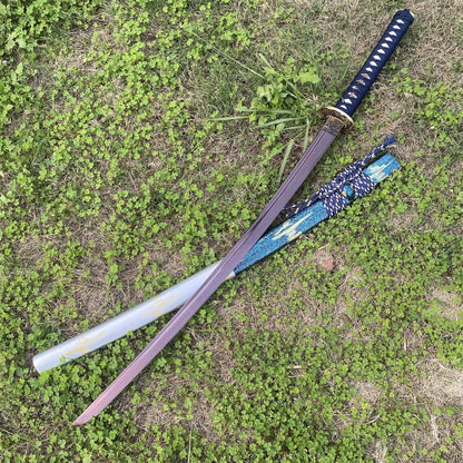Plum Blossom Tsuba Red Damascus Steel Samurai Katana
