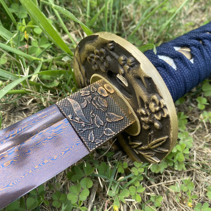 Plum Blossom Tsuba Red Damascus Steel Samurai Katana