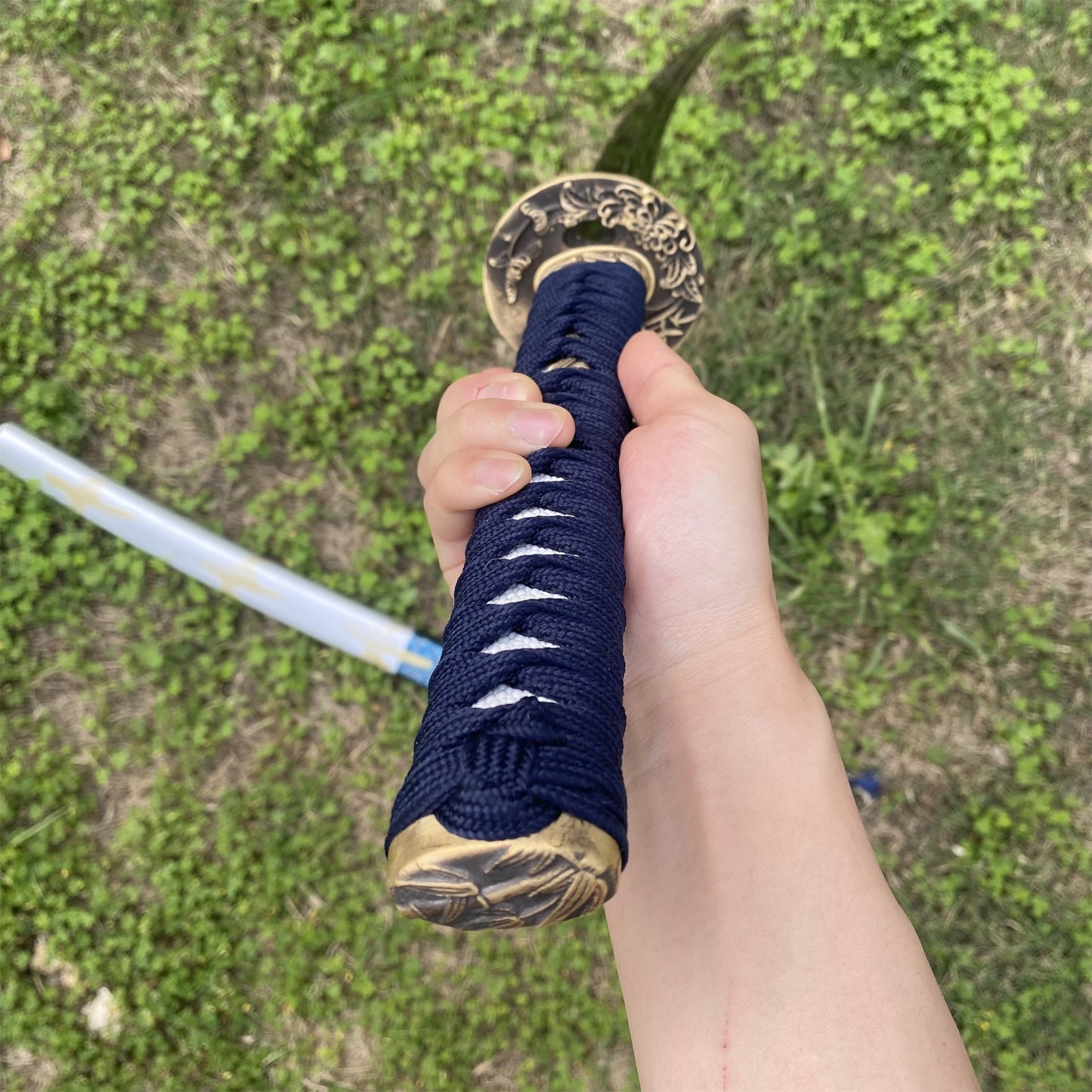 Plum Blossom Tsuba Red Damascus Steel Samurai Katana