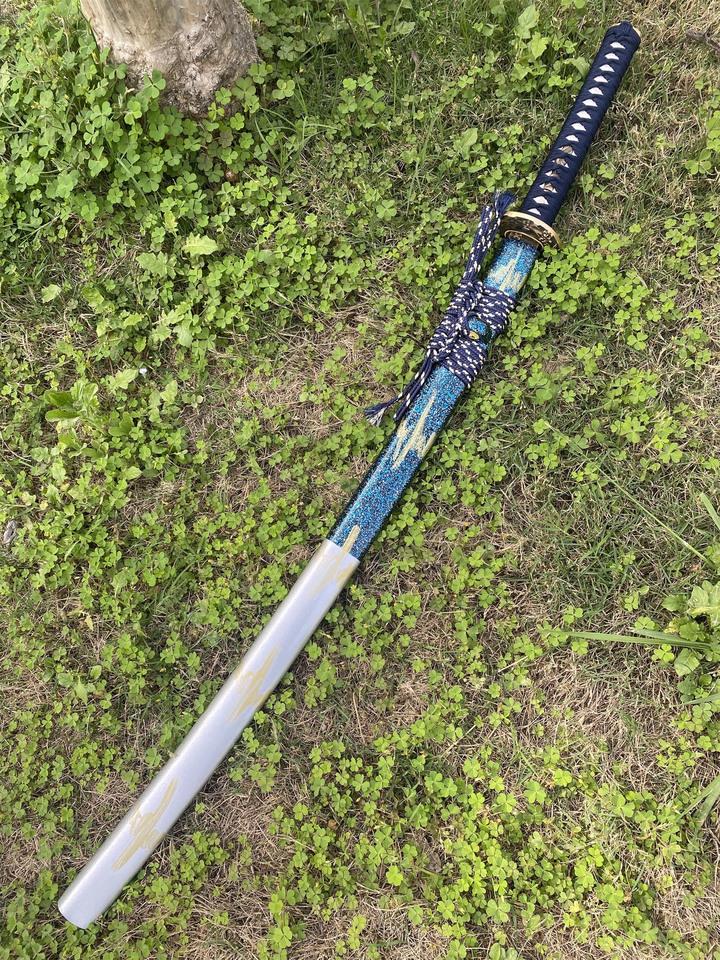 Plum Blossom Tsuba Red Damascus Steel Samurai Katana