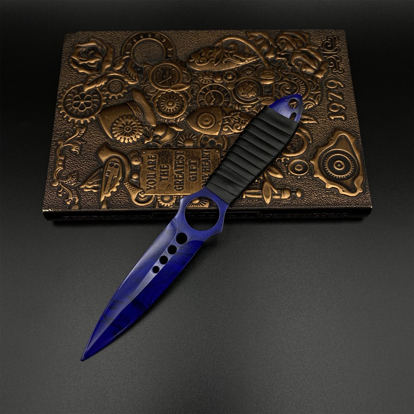 420 Steel Skeleton Knife Doppler Sapphire Dull Blade Replica For Game Collection