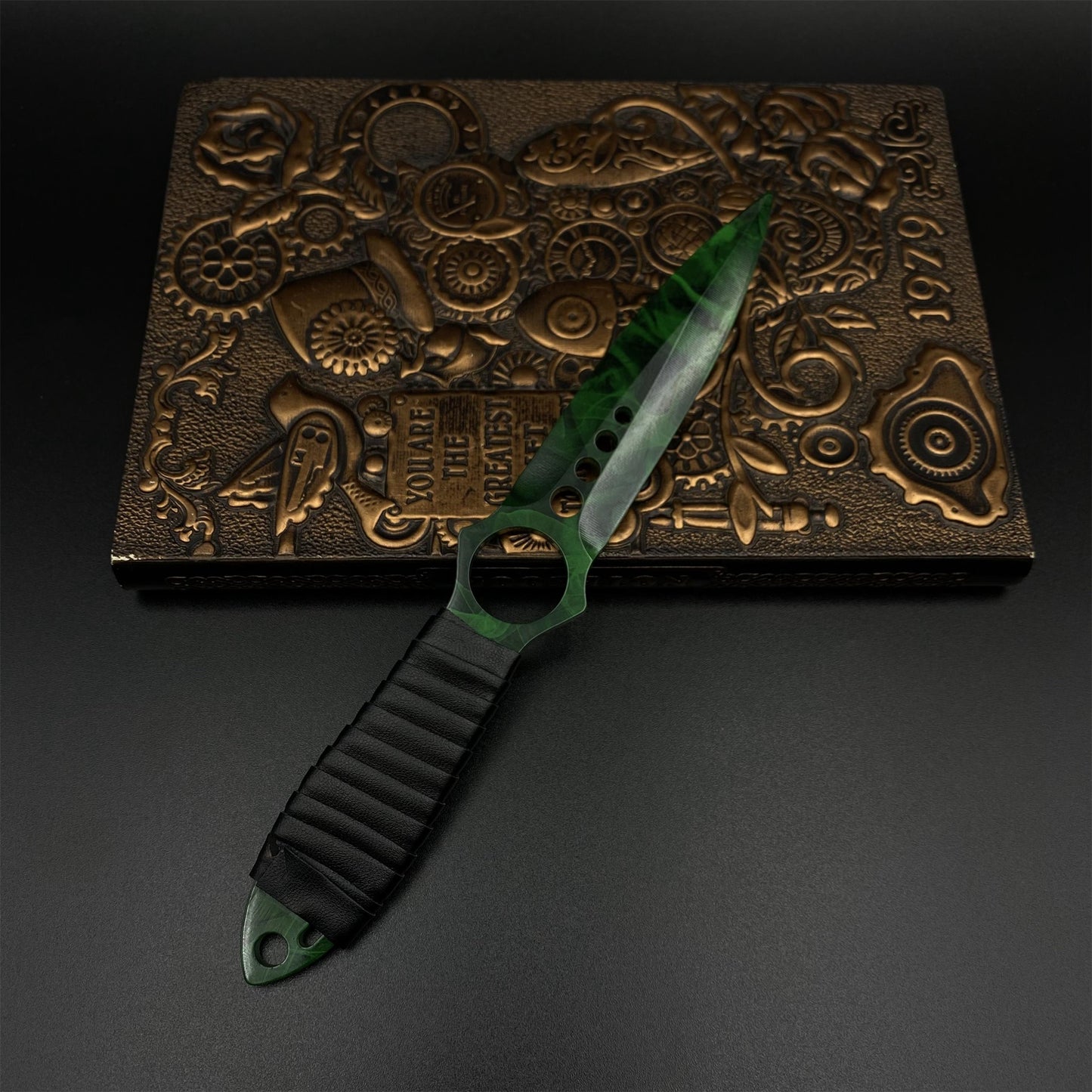 420 Steel Skeleton Knife Doppler Emerald Dull Blade Replica For Game Collection