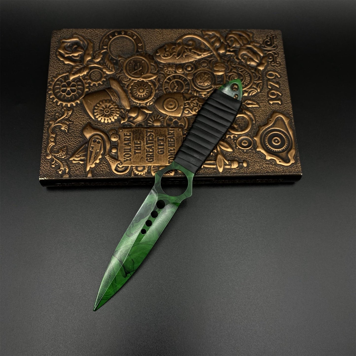 420 Steel Skeleton Knife Doppler Emerald Dull Blade Replica For Game Collection
