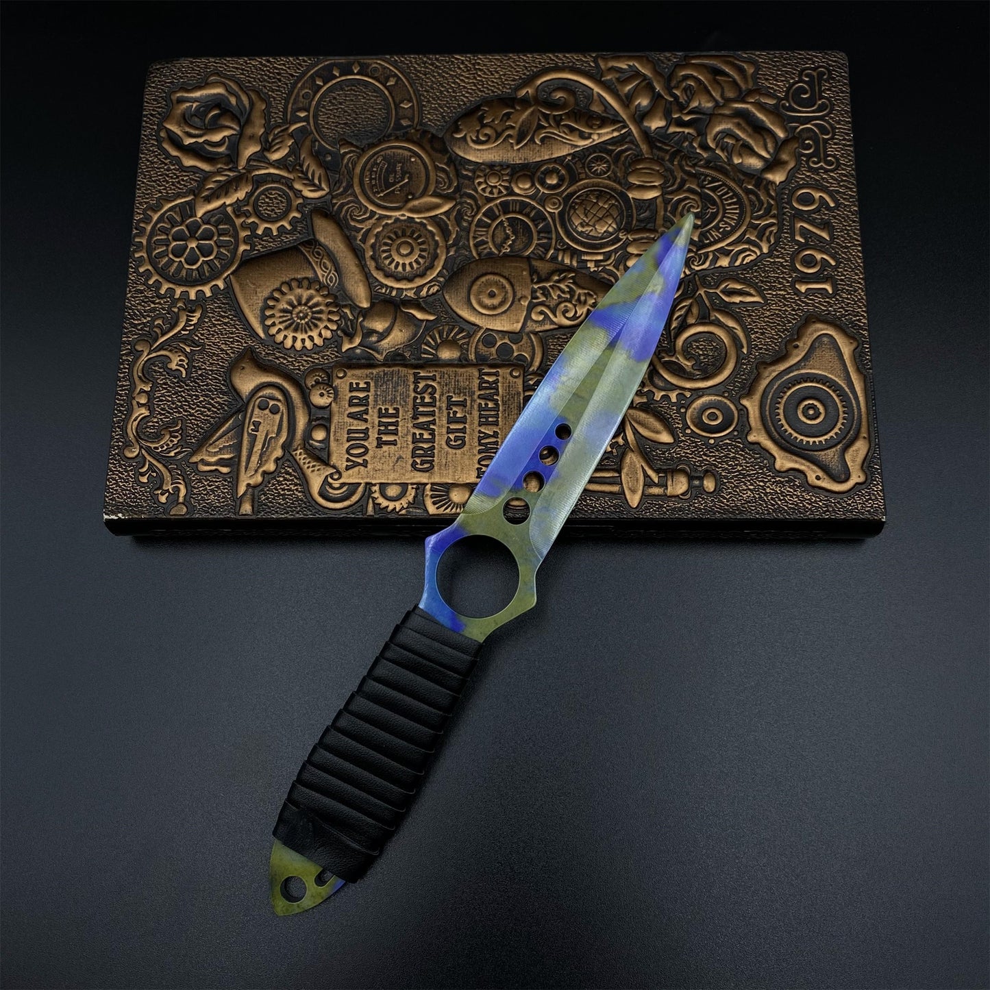 Case Hardened Skeleton Knife Blunt Blade 420 Stainless Steel Replica 22CM/8.7"