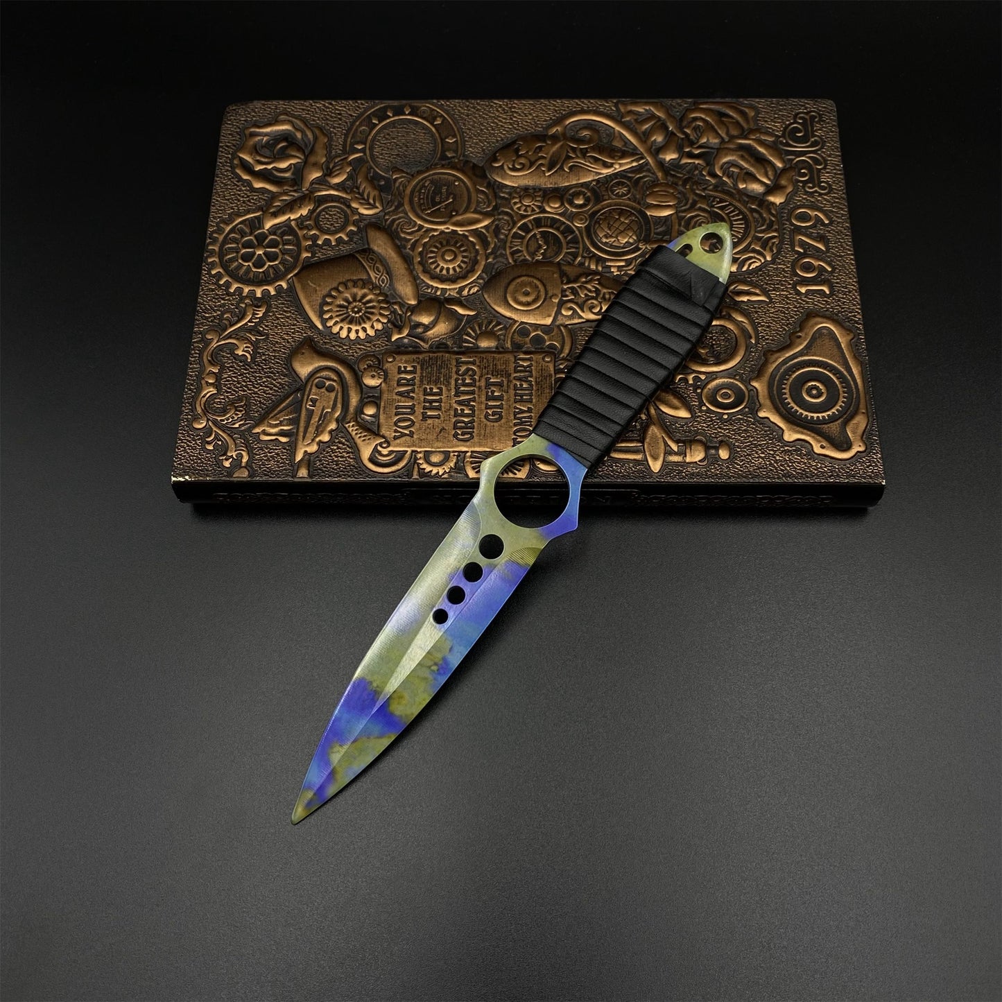 Case Hardened Skeleton Knife Blunt Blade 420 Stainless Steel Replica 22CM/8.7"