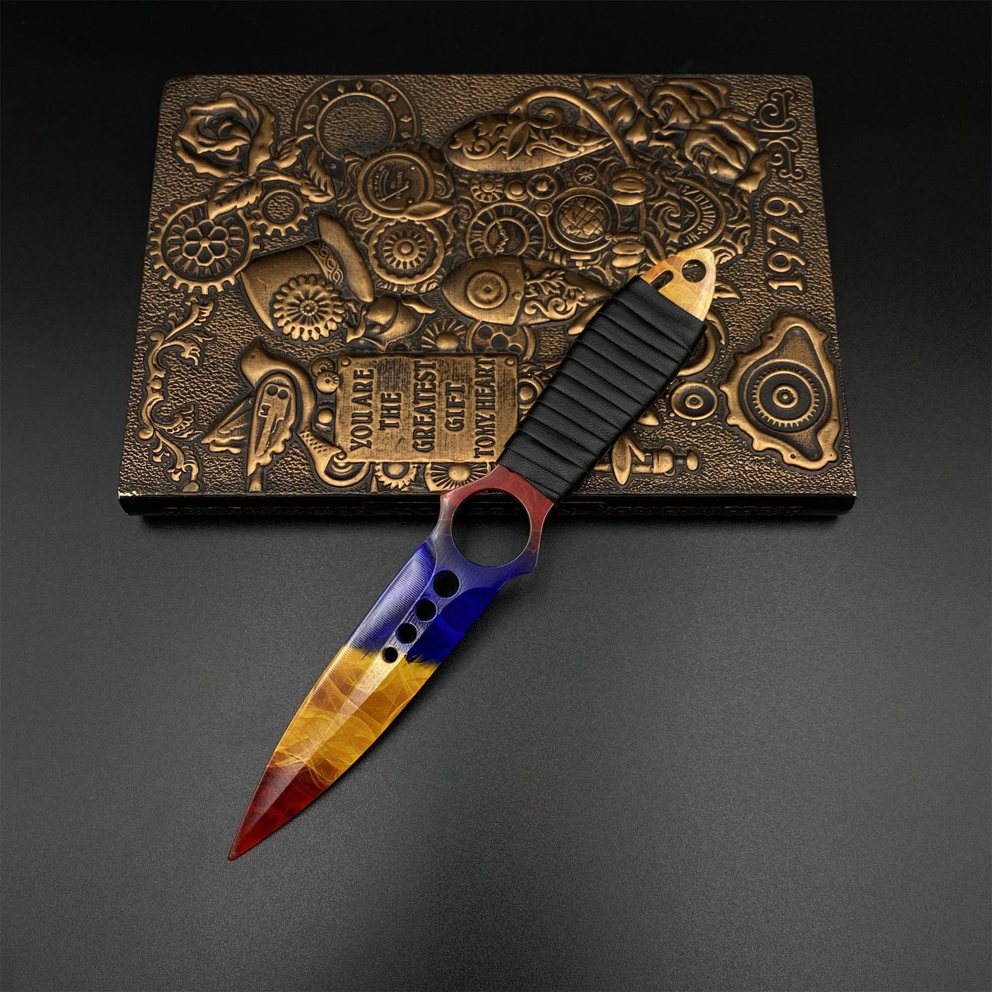 420 Steel Skeleton Knife Marble Fade Dull Blade Replica For Game Collection