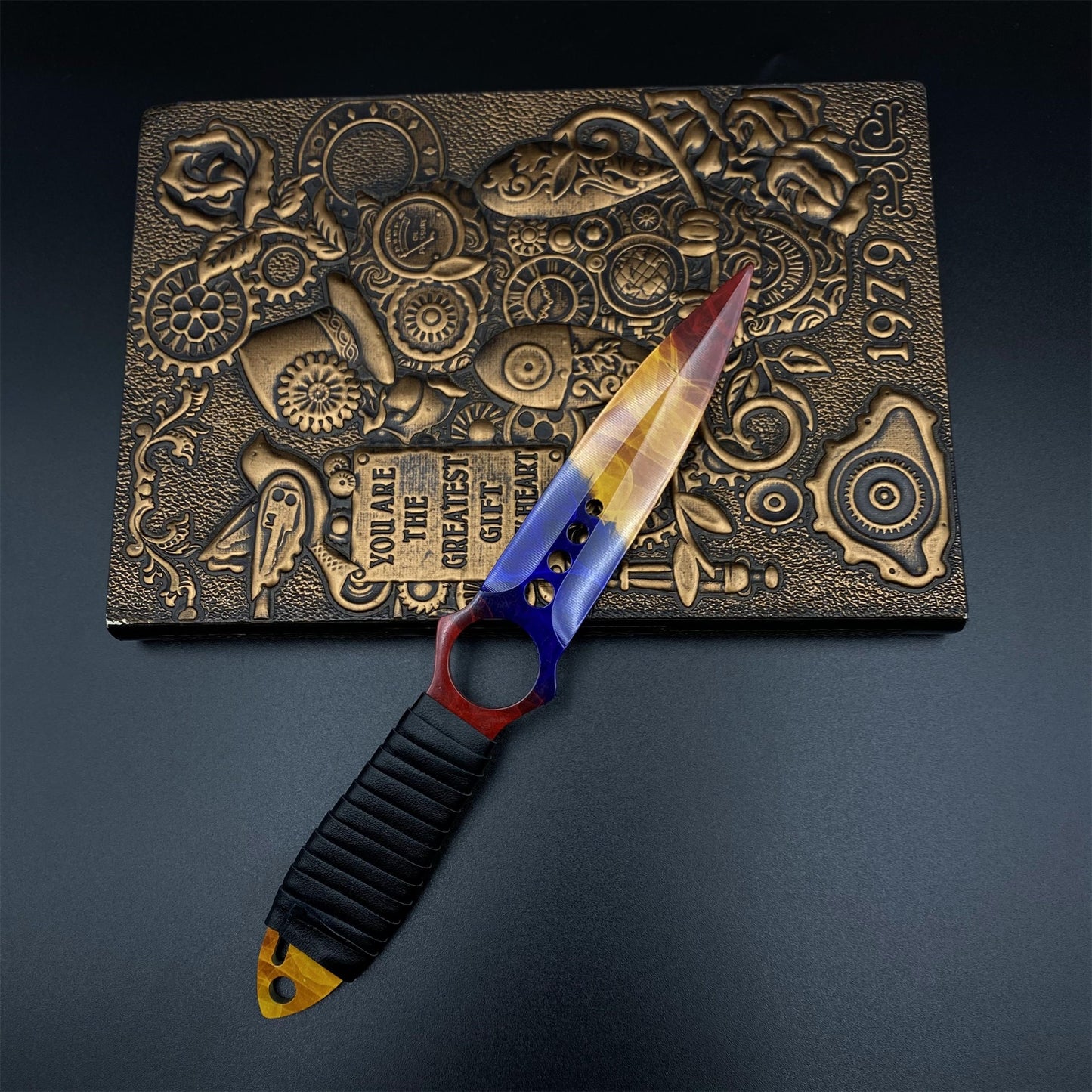 420 Steel Skeleton Knife Marble Fade Dull Blade Replica For Game Collection