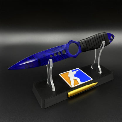 420 Steel Skeleton Knife Doppler Sapphire Dull Blade Replica For Game Collection