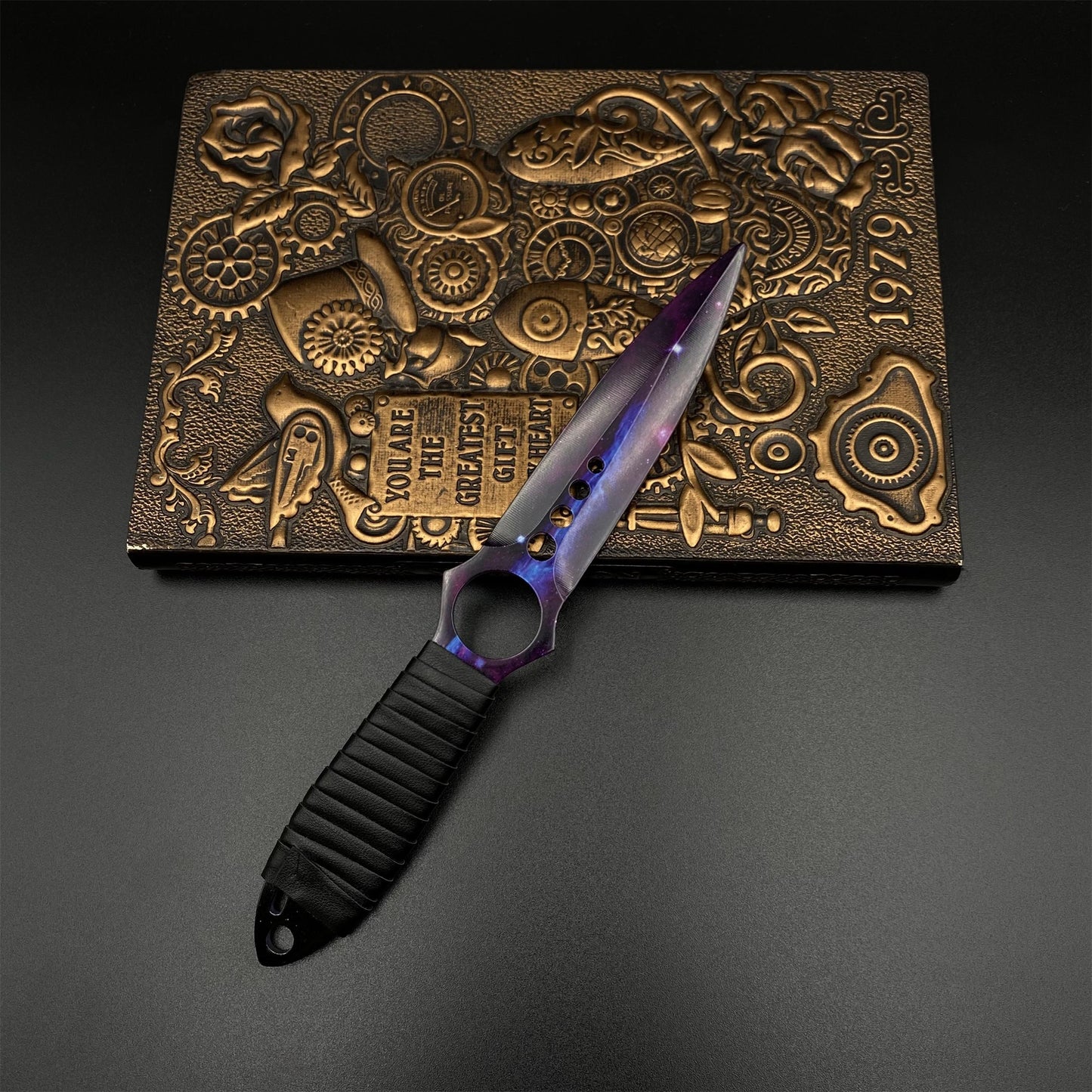 CS Skeleton Knife Doppler Galaxy Dull Blade 420 Steel Replica For Game Collection