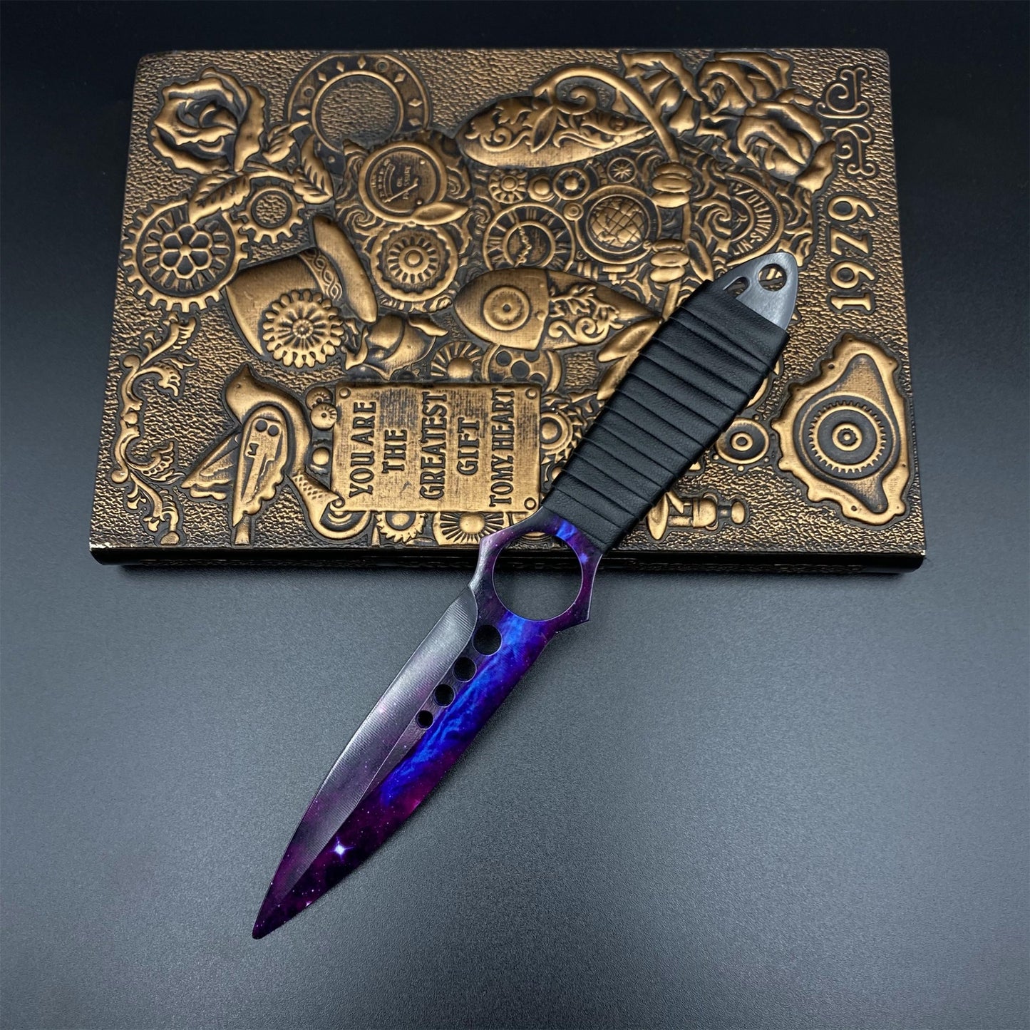 CS Skeleton Knife Doppler Galaxy Dull Blade 420 Steel Replica For Game Collection