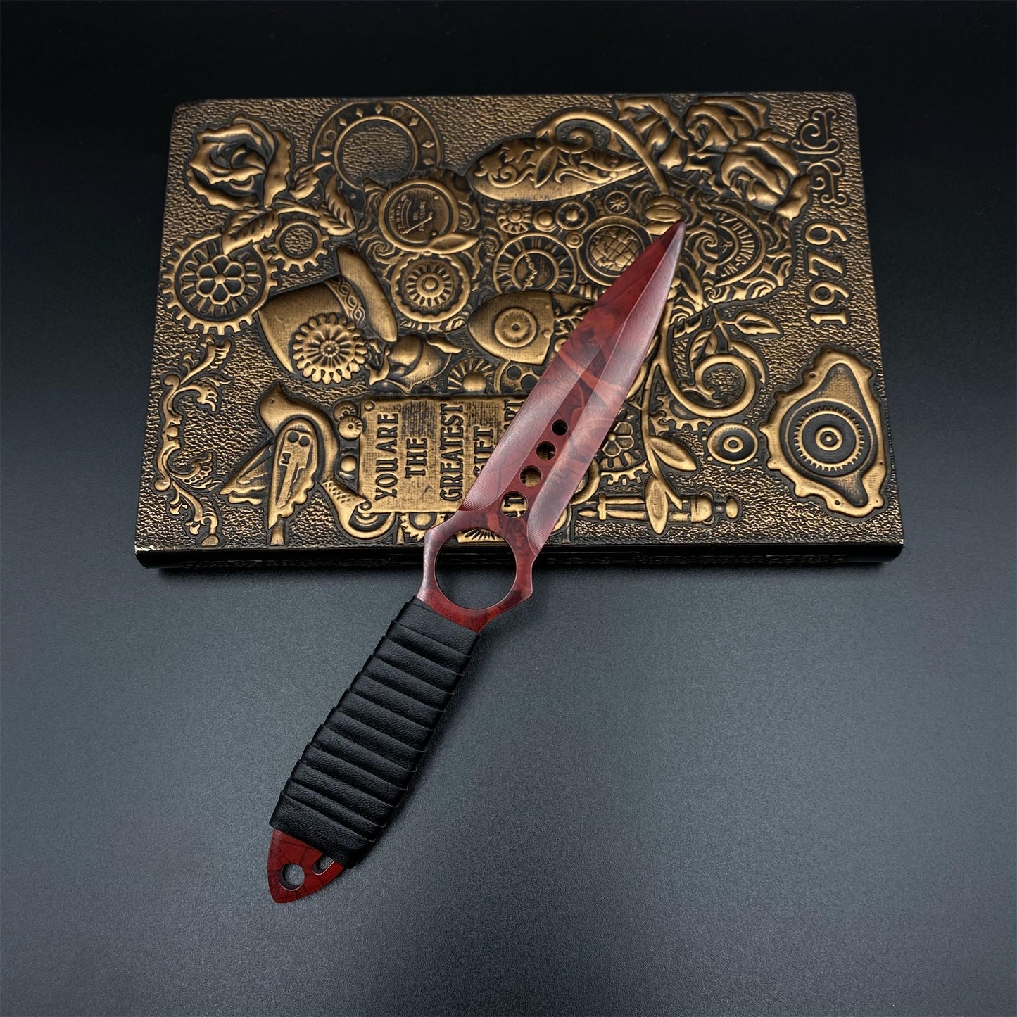 CS Ruby Skin Skeleton Knife Blunt Blade 420 Stainless Steel Replica 22CM/8.7"