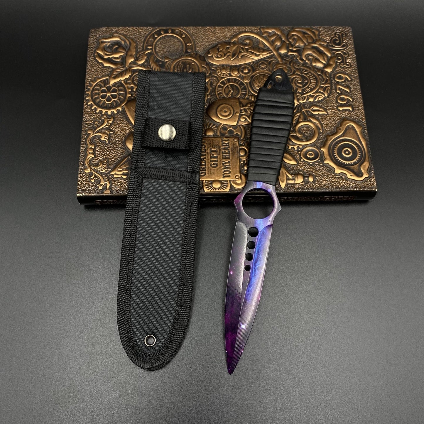 CS Skeleton Knife Doppler Galaxy Dull Blade 420 Steel Replica For Game Collection