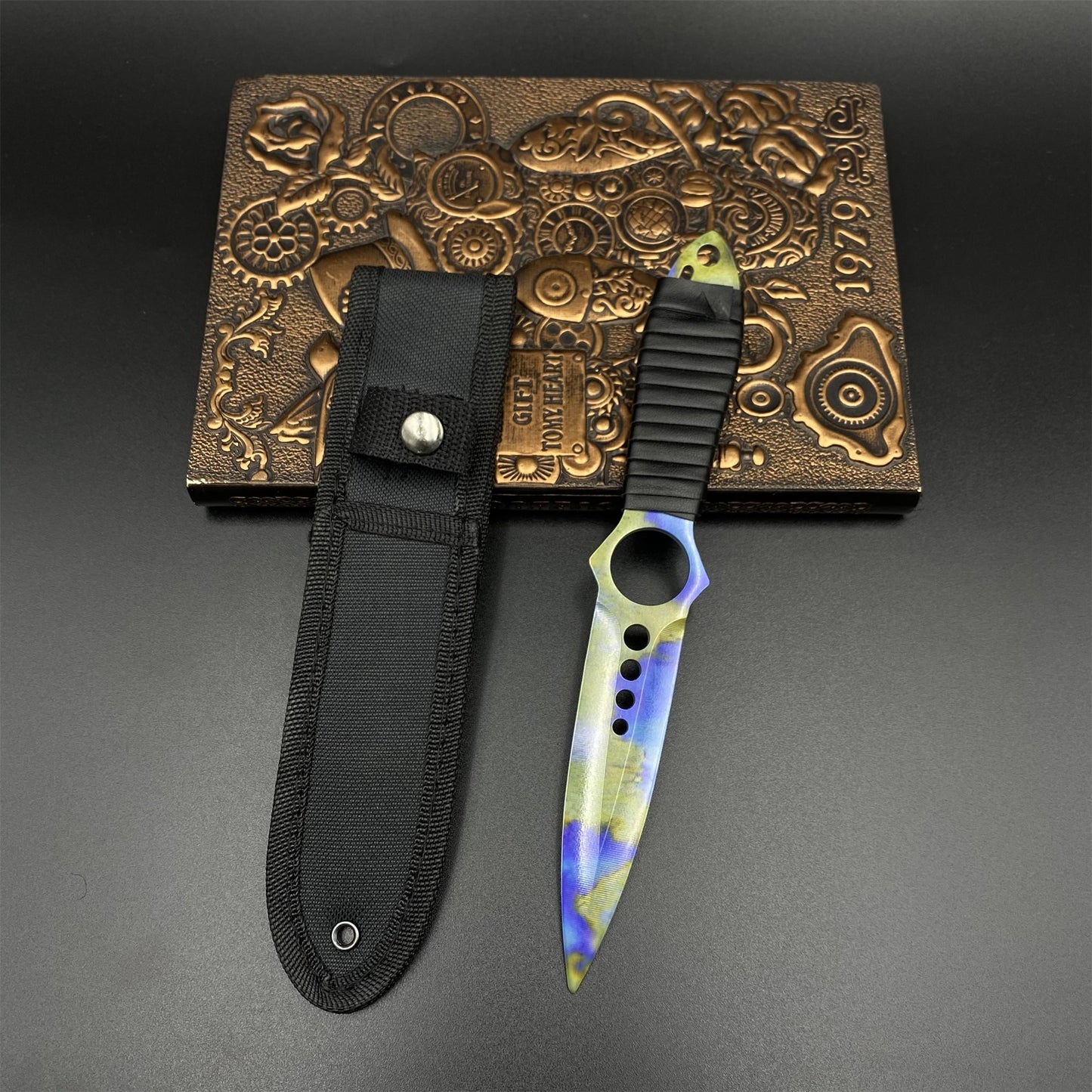 Case Hardened Skeleton Knife Blunt Blade 420 Stainless Steel Replica 22CM/8.7"