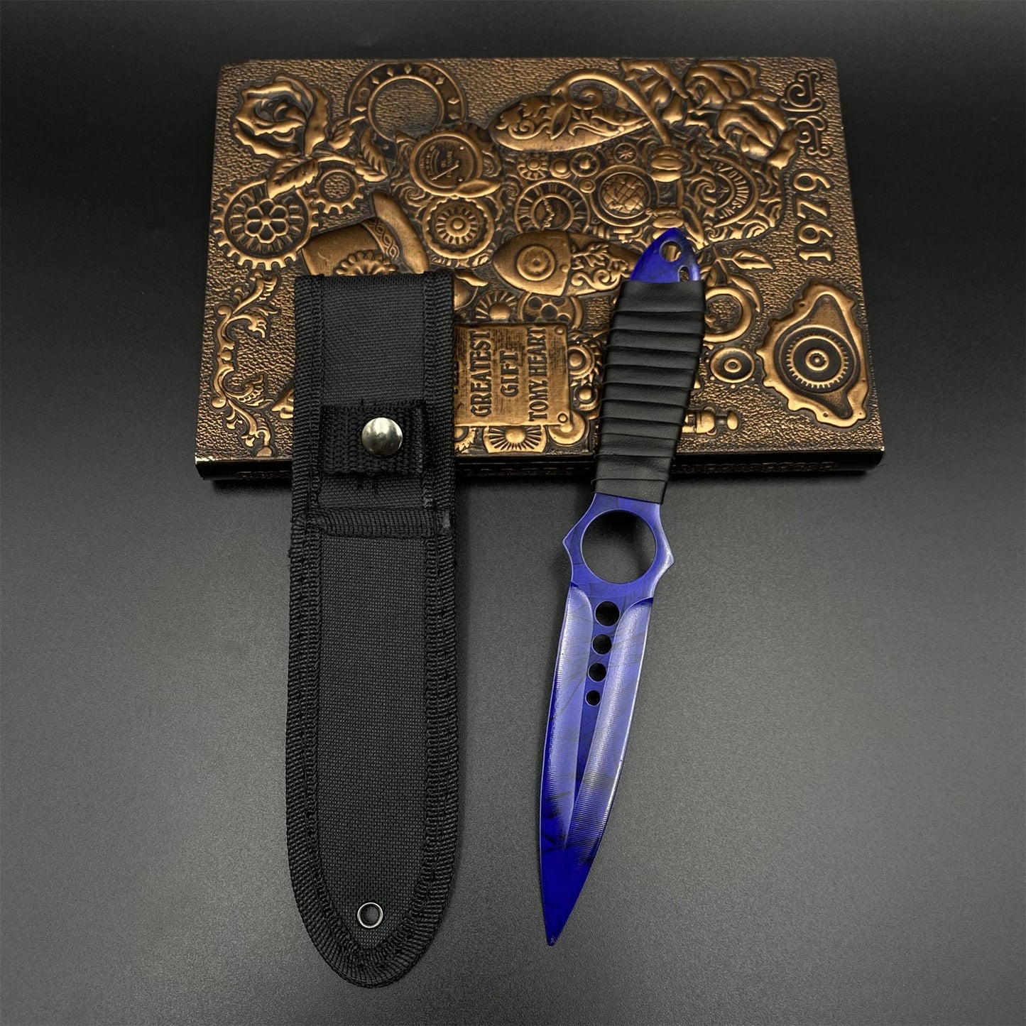 420 Steel Skeleton Knife Doppler Sapphire Dull Blade Replica For Game Collection