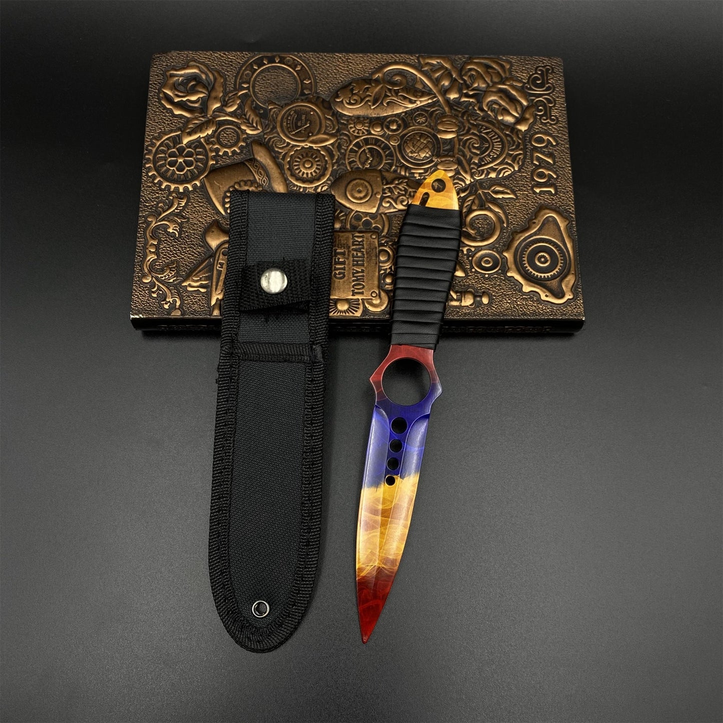 420 Steel Skeleton Knife Marble Fade Dull Blade Replica For Game Collection