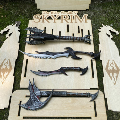 Skyrim One-Hand Daedric Weapons With 3D Wooden Stand