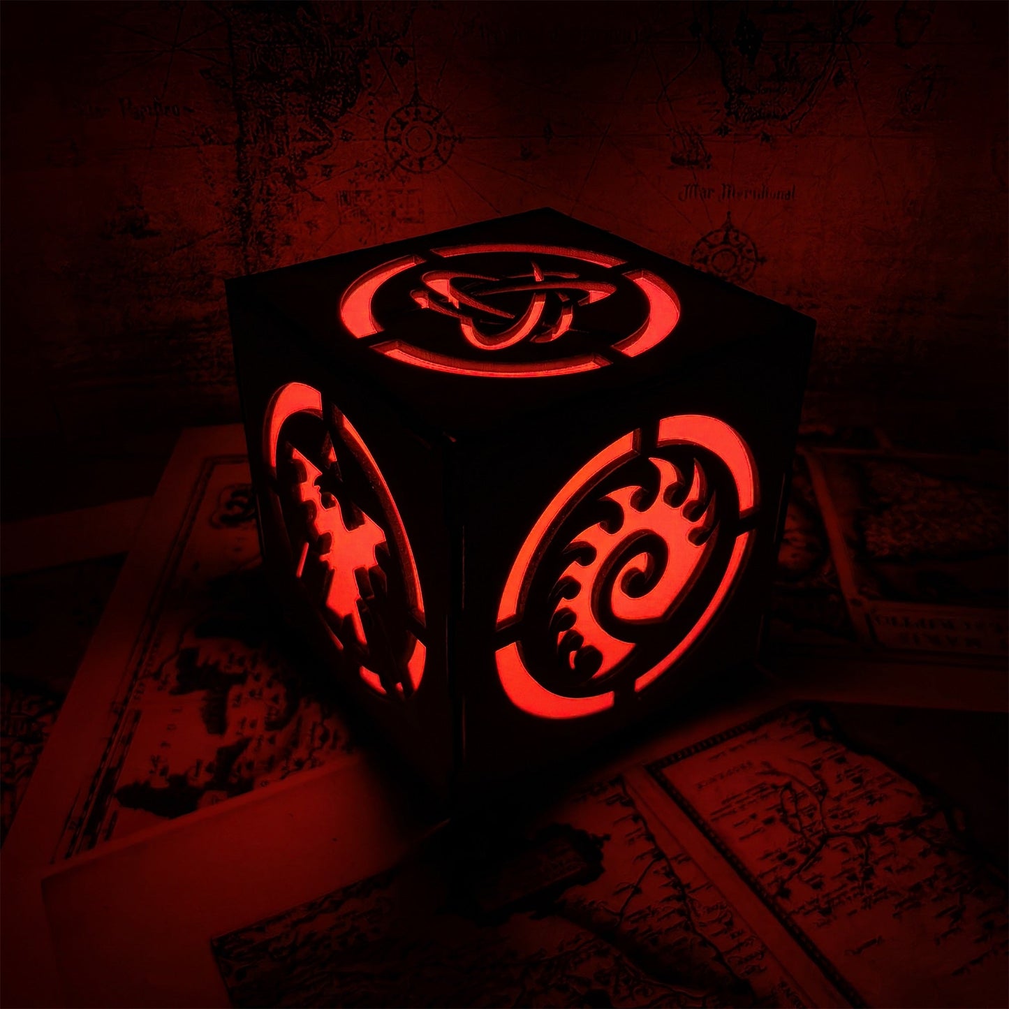 Hybrid Protoss Inspired Wood Cube Light Desk Decor