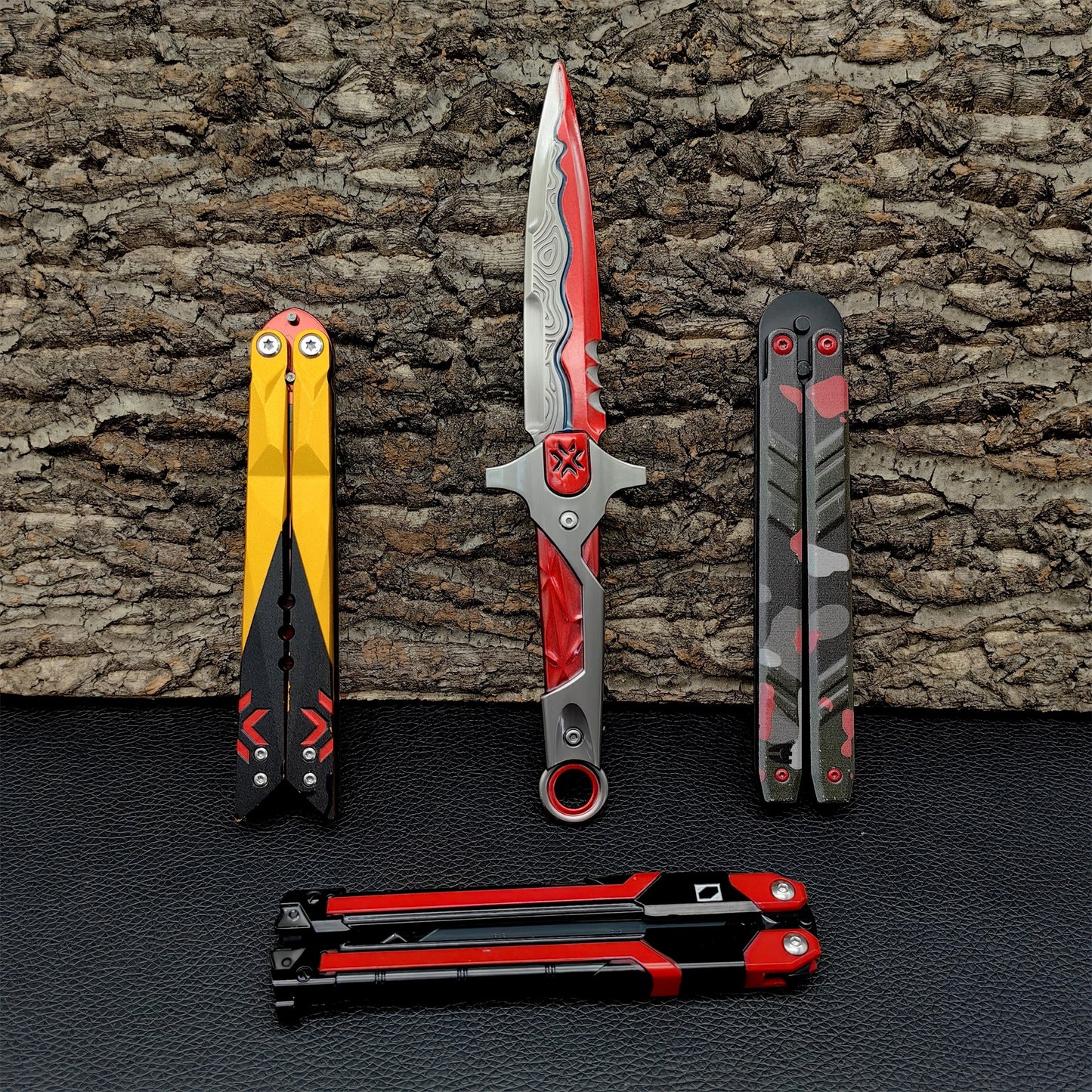 Recon Champions Red RGX Balisong VCT Knife Game Props 4 In 1 Pack