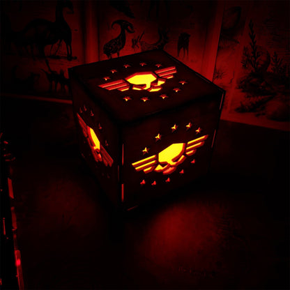 Winged Skull Badge Wood Cube Light Desk Decor
