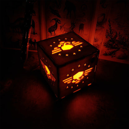 Winged Skull Badge Wood Cube Light Desk Decor