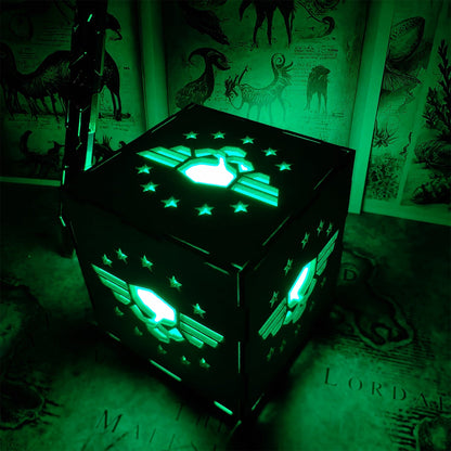 Winged Skull Badge Wood Cube Light Desk Decor