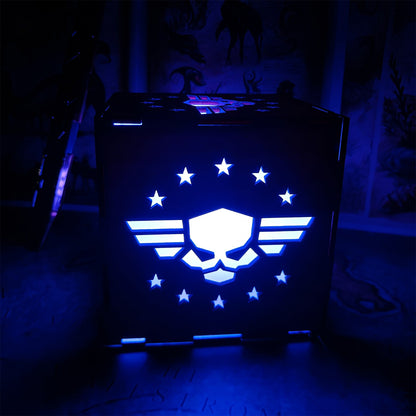 Winged Skull Badge Wood Cube Light Desk Decor