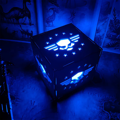 Winged Skull Badge Wood Cube Light Desk Decor