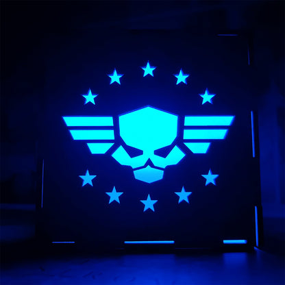 Winged Skull Badge Wood Cube Light Desk Decor