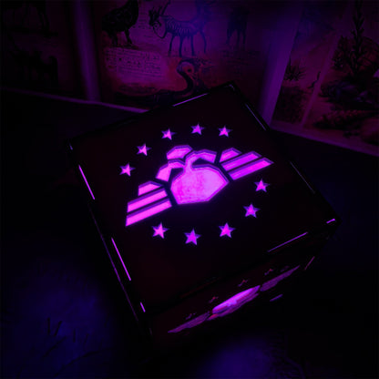 Winged Skull Badge Wood Cube Light Desk Decor