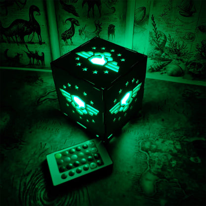 Winged Skull Badge Wood Cube Light Desk Decor