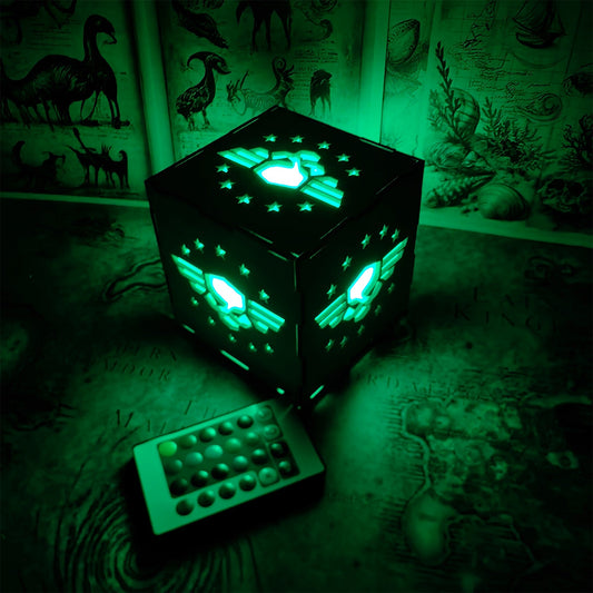 Winged Skull Badge Wood Cube Light Desk Decor