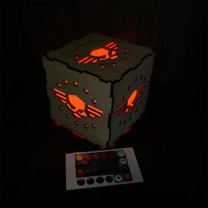Winged Skull Badge Wood Cube Light Desk Decor