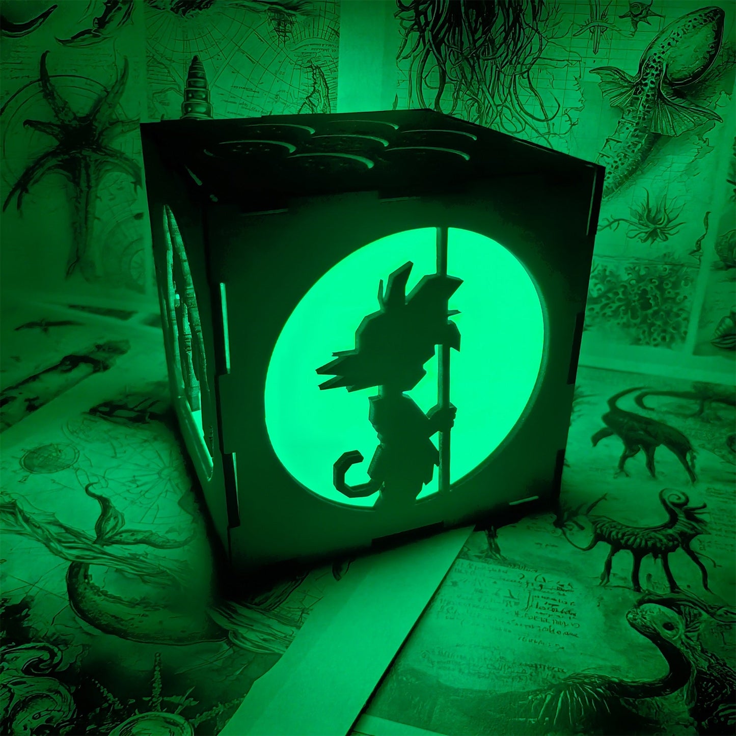 WuKong Monkey King Wood Cube Led Light Desk Decor